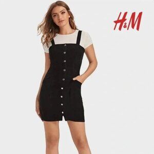 Pinafore Button-Up Mini Black Denim Overall Dress with Pockets Divided H&M 8